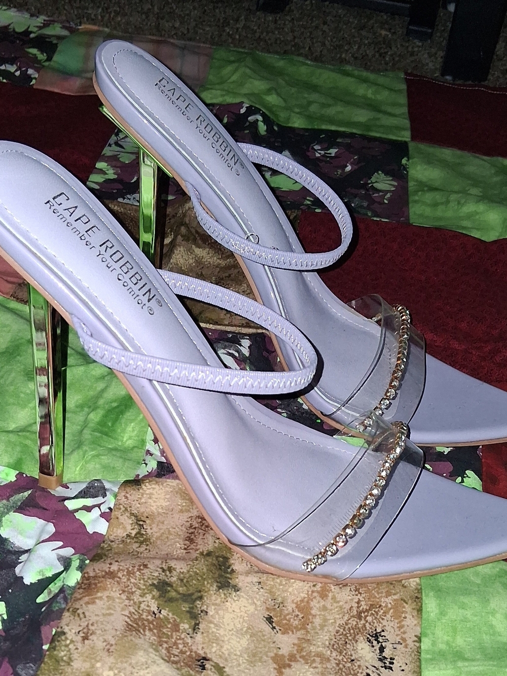 Cape Robbin Lilac Pointed-Toe Slide Heels with Rhinestone Chain - Picture 5 of 8